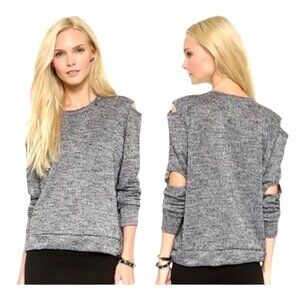 LNA‎ Revolve Shirt Women Small Heathered Gray Cut Out Crew Neck Mesa Sweatshirt